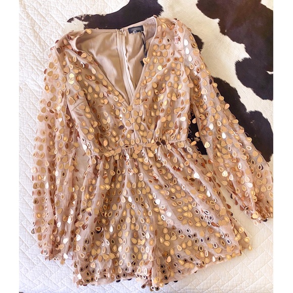 Gold Sequin Jumpsuit with Sleeves - Picture 10 of 10